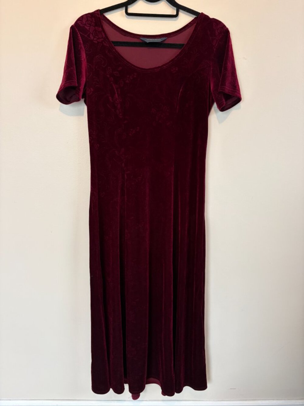 Vintage Debenhams Burgundy Burnout Velvet Maxi Dress | UK 12 - Picture 2 of 10